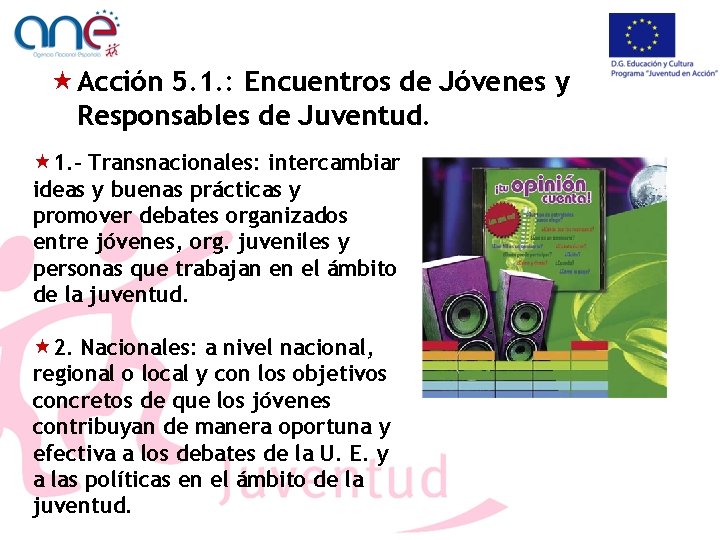  « Acción 5. 1. : Encuentros de Jóvenes y Responsables de Juventud. «