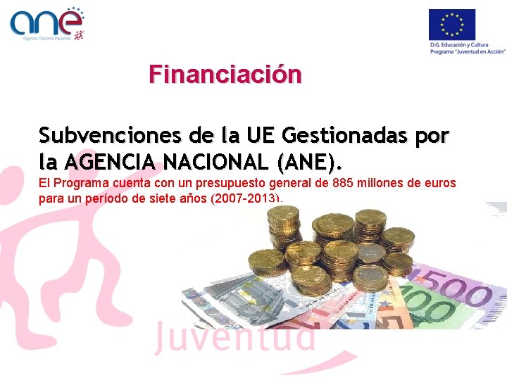 Financiación Subvenciones de la UE Gestionadas por la AGENCIA NACIONAL (ANE). El Programa cuenta