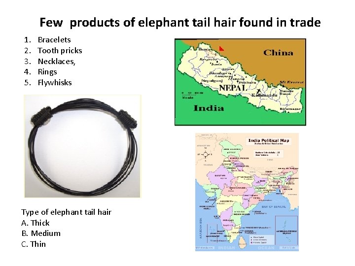 Few products of elephant tail hair found in trade 1. 2. 3. 4. 5.