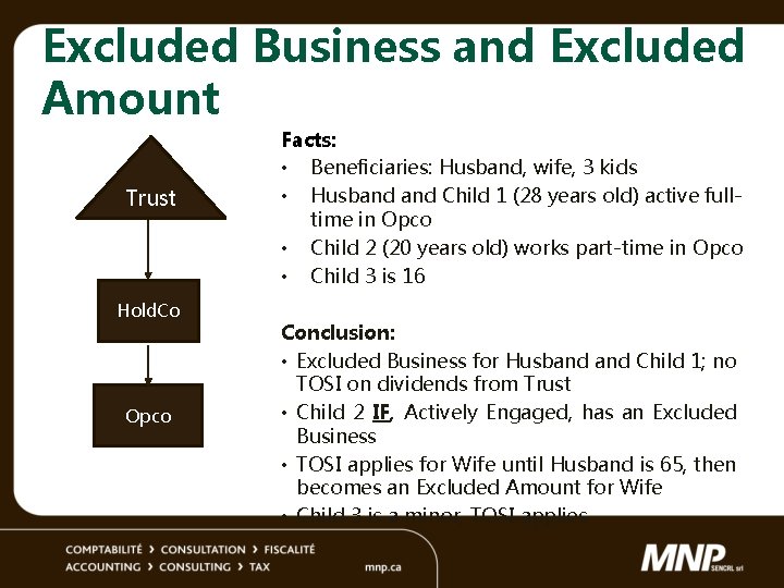 Excluded Business and Excluded Amount Trust Hold. Co Opco Facts: • Beneficiaries: Husband, wife,