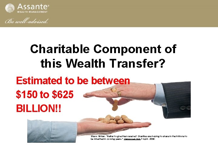 Charitable Component of this Wealth Transfer? Estimated to be between $150 to $625 BILLION!!