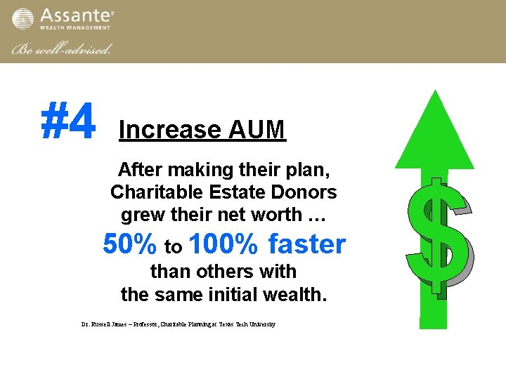  #4 Increase AUM After making their plan, Charitable Estate Donors grew their net