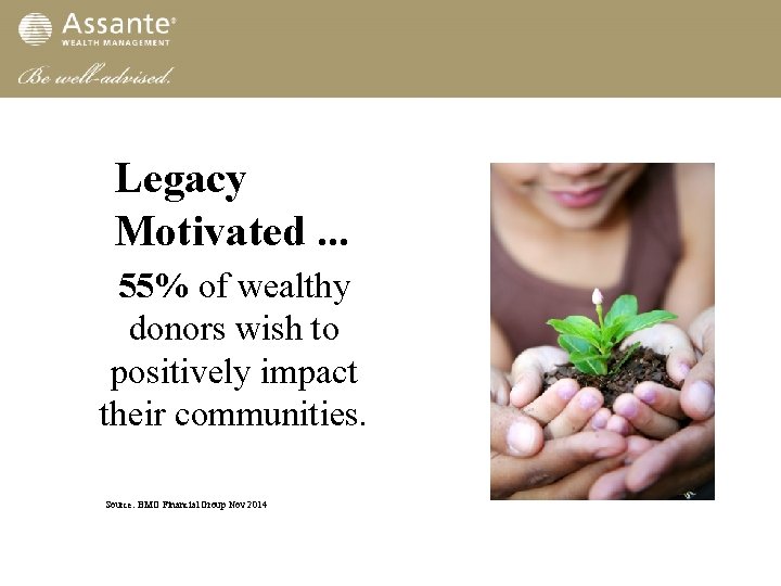 Legacy Motivated. . . 55% of wealthy donors wish to positively impact their communities.