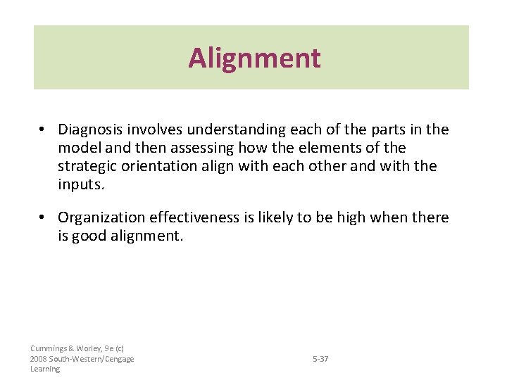 Alignment • Diagnosis involves understanding each of the parts in the model and then