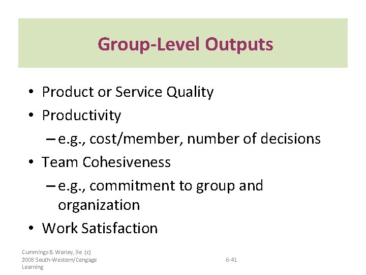 Group-Level Outputs • Product or Service Quality • Productivity – e. g. , cost/member,