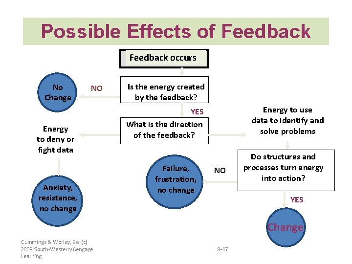 Possible Effects of Feedback occurs No Change NO Energy to deny or fight data