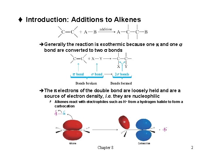 t Introduction: Additions to Alkenes èGenerally the reaction is exothermic because one p and