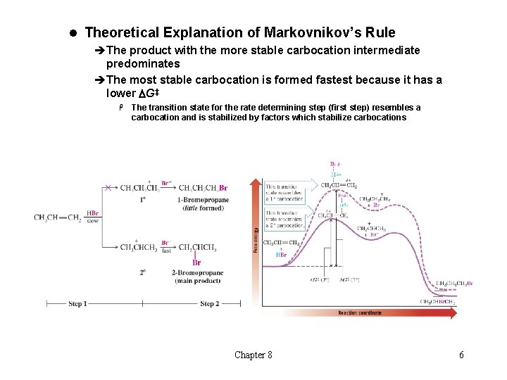 l Theoretical Explanation of Markovnikov’s Rule èThe product with the more stable carbocation intermediate
