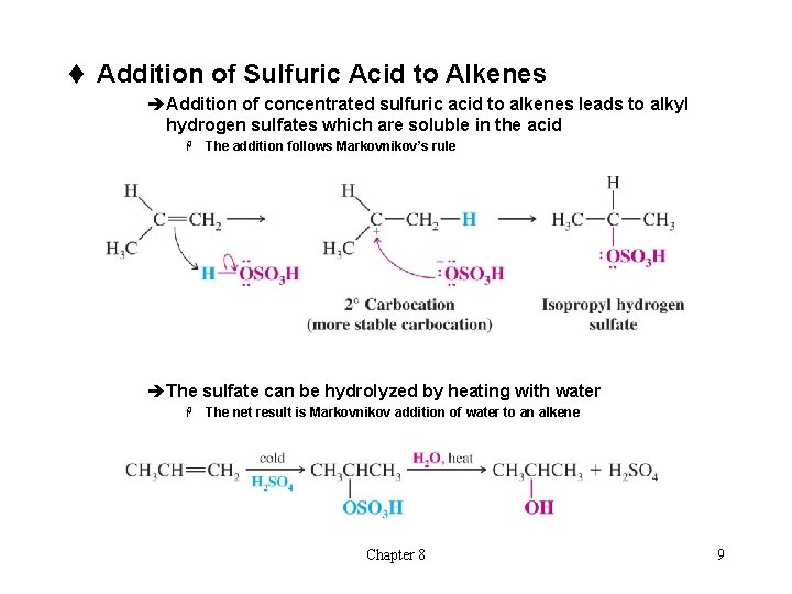 t Addition of Sulfuric Acid to Alkenes èAddition of concentrated sulfuric acid to alkenes