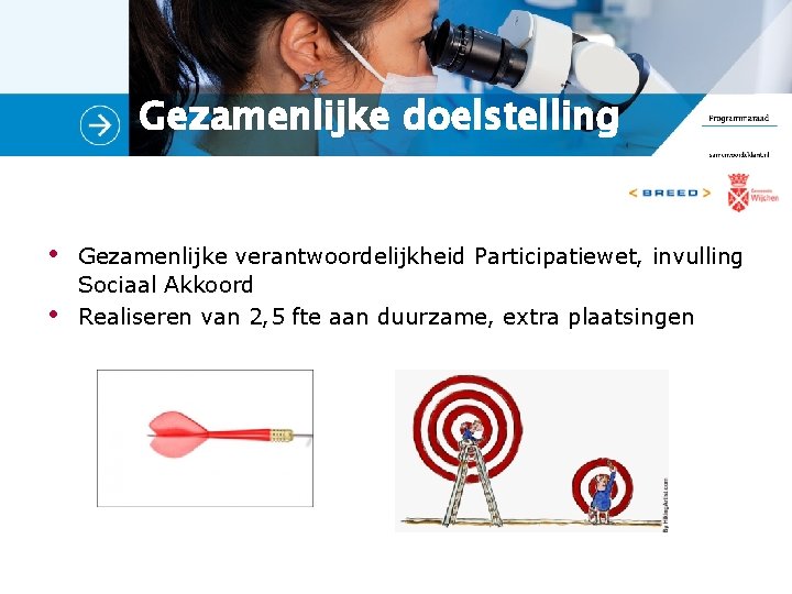 Gezamenlijke doelstelling • • Gezamenlijke verantwoordelijkheid Participatiewet, invulling Sociaal Akkoord Realiseren van 2, 5