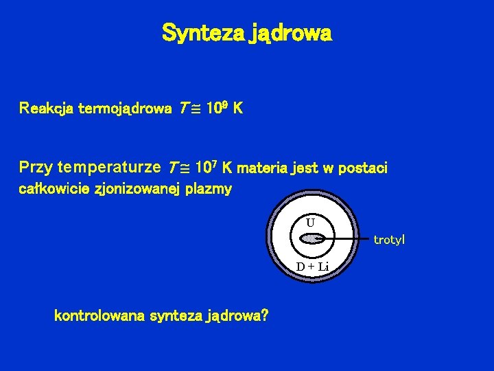 Synteza jądrowa Reakcja termojądrowa T 109 K Przy temperaturze T 107 K materia jest