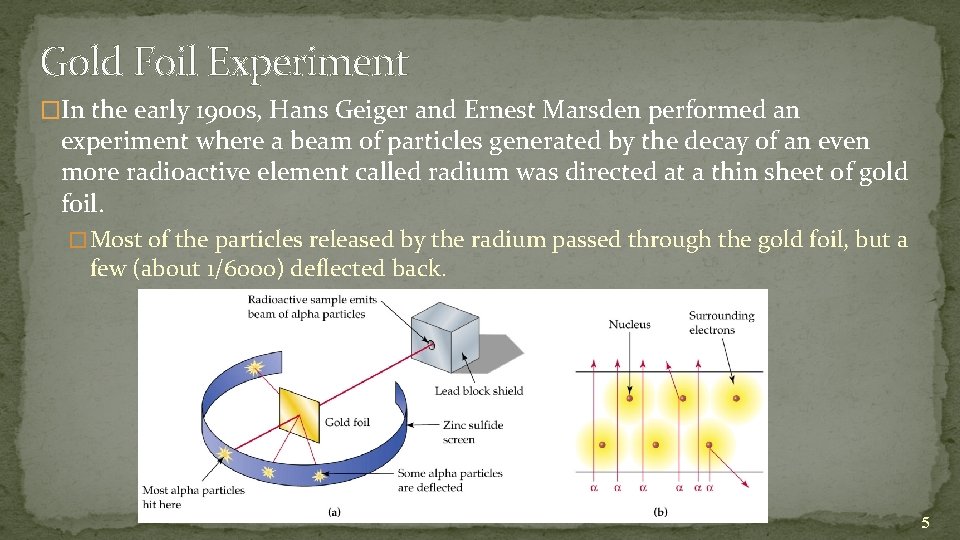 Gold Foil Experiment �In the early 1900 s, Hans Geiger and Ernest Marsden performed