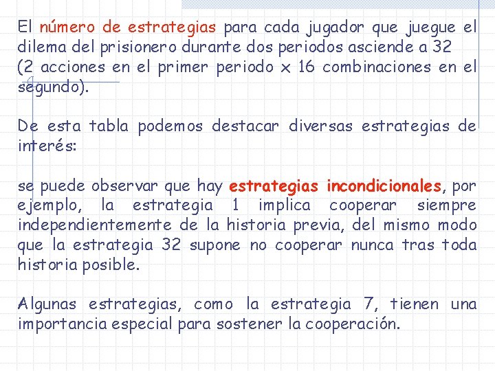 El número de estrategias para cada jugador que juegue el dilema del prisionero durante El número de estrategias para cada jugador que juegue el dilema del prisionero durante