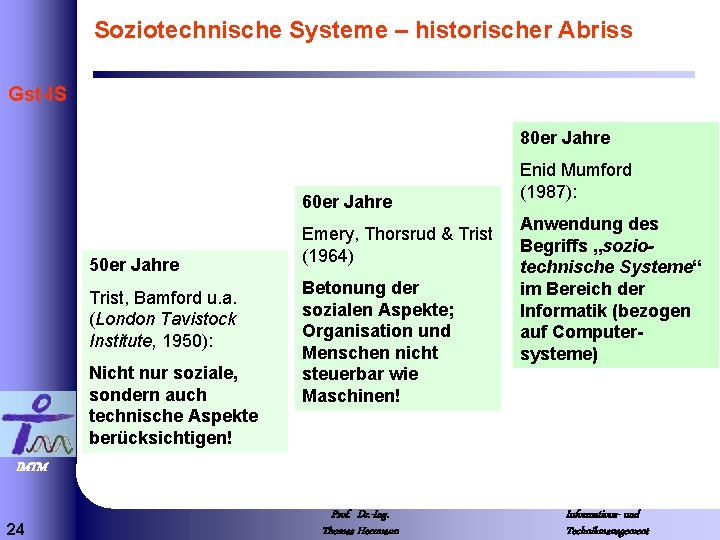 Soziotechnische Systeme – historischer Abriss Gst-IS 80 er Jahre 60 er Jahre 50 er