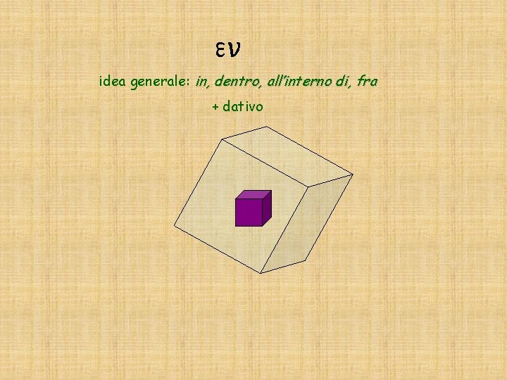 en idea generale: in, dentro, all’interno di, fra + dativo 