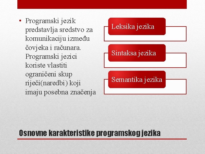 • Programski jezik predstavlja sredstvo za komunikaciju između čovjeka i računara. Programski jezici • Programski jezik predstavlja sredstvo za komunikaciju između čovjeka i računara. Programski jezici