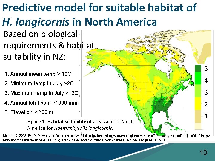 Predictive model for suitable habitat of H. longicornis in North America Based on biological