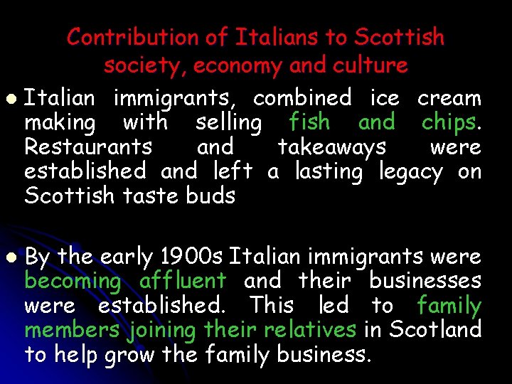 Contribution of Italians to Scottish society, economy and culture l Italian immigrants, combined ice
