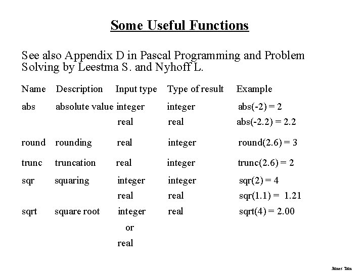 Some Useful Functions See also Appendix D in Pascal Programming and Problem Solving by