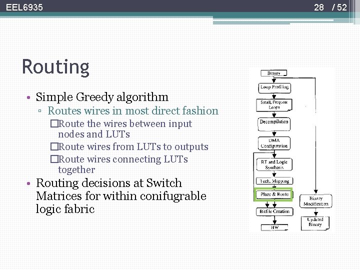 28 / 52 EEL 6935 Routing • Simple Greedy algorithm ▫ Routes wires in