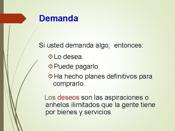 Demanda Si usted demanda algo, entonces: Lo desea. Puede pagarlo. Ha hecho planes definitivos
