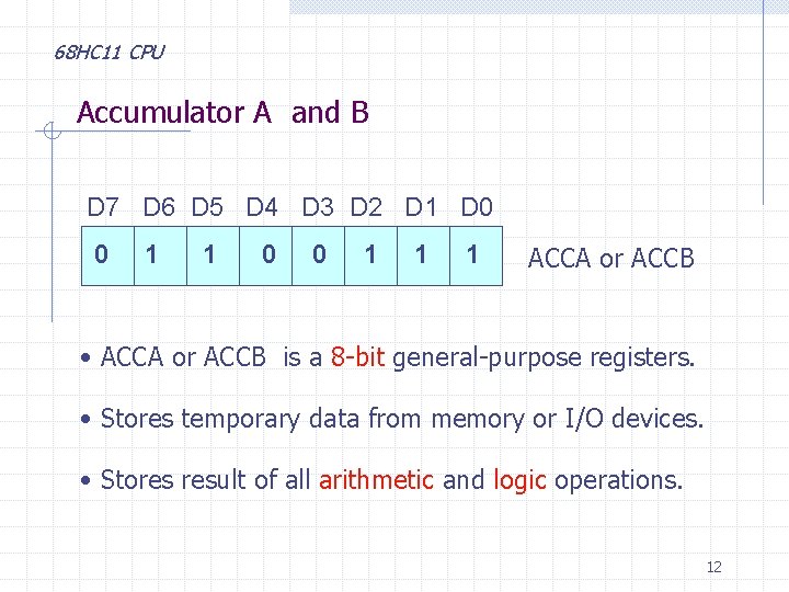 68 HC 11 CPU Accumulator A and B D 7 D 6 D 5