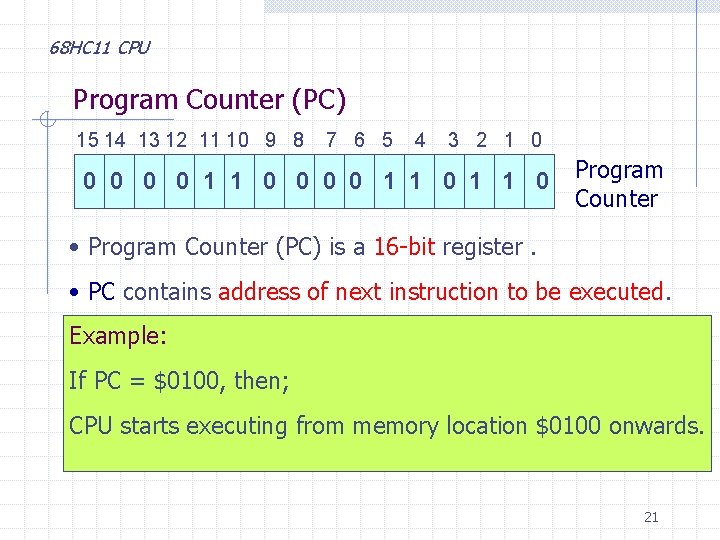68 HC 11 CPU Program Counter (PC) 15 14 13 12 11 10 9