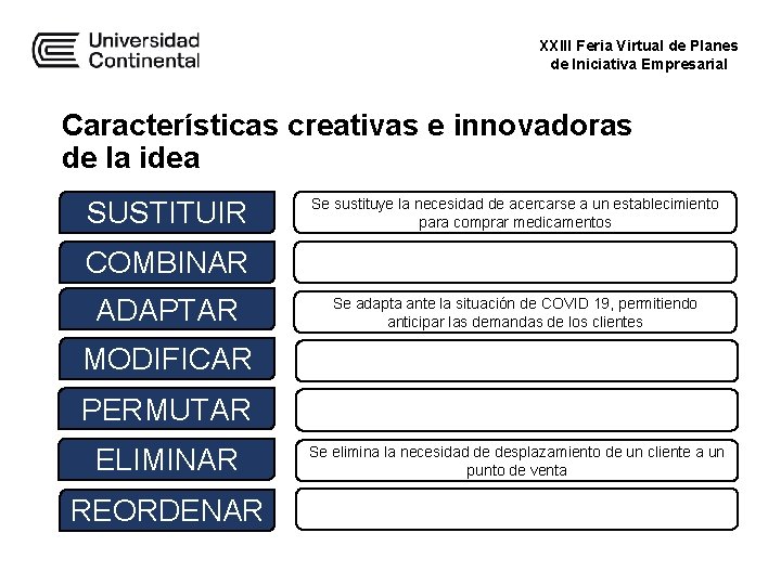 XXIII Feria Virtual de Planes de Iniciativa Empresarial Características creativas e innovadoras de la XXIII Feria Virtual de Planes de Iniciativa Empresarial Características creativas e innovadoras de la