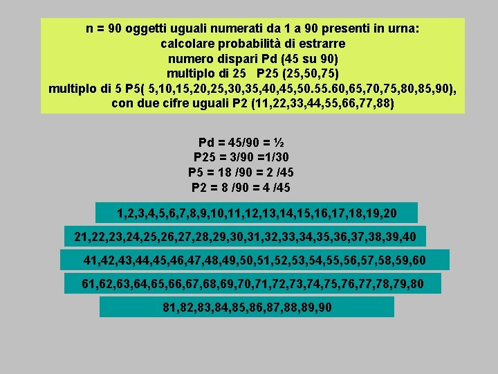 n = 90 oggetti uguali numerati da 1 a 90 presenti in urna: calcolare