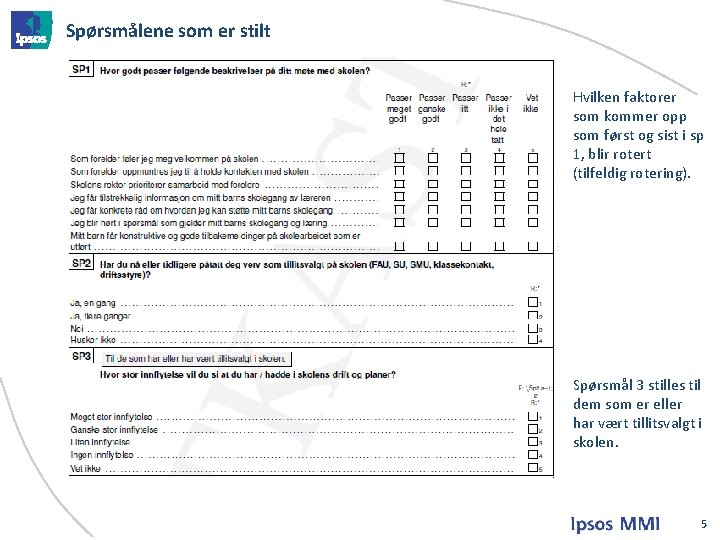 Spørsmålene som er stilt Hvilken faktorer som kommer opp som først og sist i