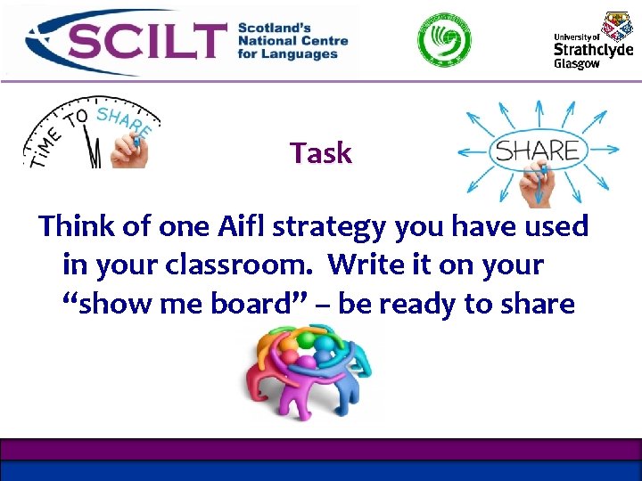Task Think of one Aifl strategy you have used in your classroom. Write it Task Think of one Aifl strategy you have used in your classroom. Write it