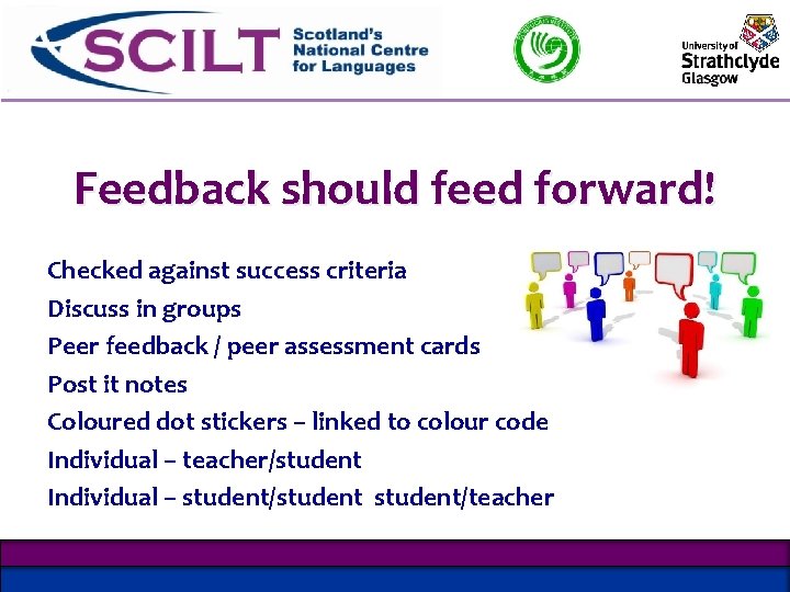 Feedback should feed forward! Checked against success criteria Discuss in groups Peer feedback / Feedback should feed forward! Checked against success criteria Discuss in groups Peer feedback /