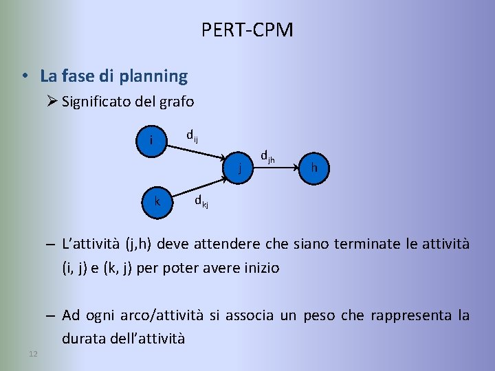 PERT-CPM • La fase di planning Ø Significato del grafo dij i j k