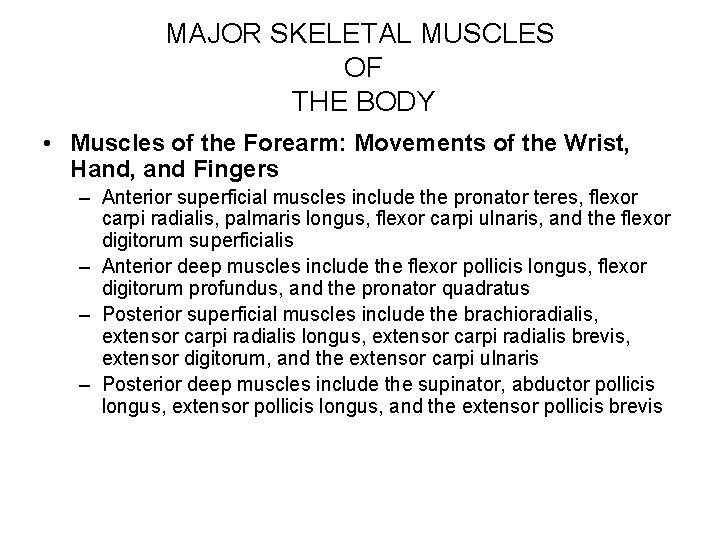 MAJOR SKELETAL MUSCLES OF THE BODY • Muscles of the Forearm: Movements of the