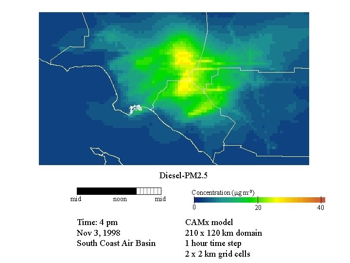 Diesel-PM 2. 5 mid noon mid Concentration (mg m-3) 0 Time: 4 pm Nov