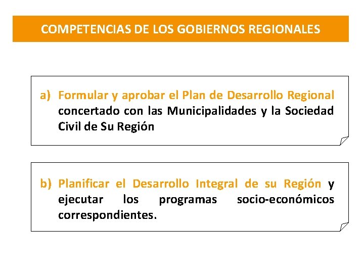 COMPETENCIAS DE LOS GOBIERNOS REGIONALES a) Formular y aprobar el Plan de Desarrollo Regional