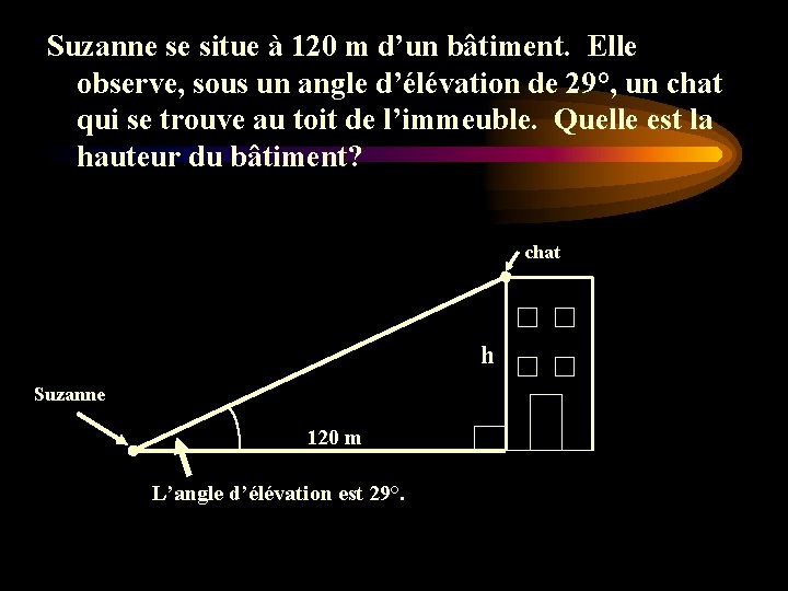 Suzanne se situe à 120 m d’un bâtiment. Elle observe, sous un angle d’élévation Suzanne se situe à 120 m d’un bâtiment. Elle observe, sous un angle d’élévation
