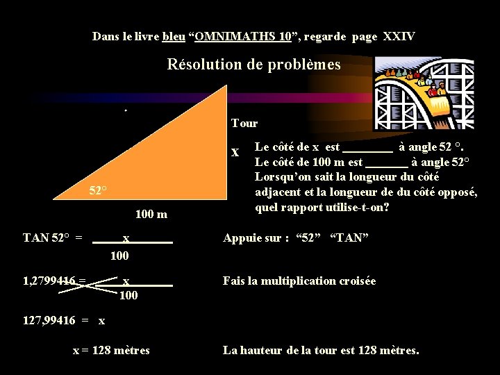 Dans le livre bleu “OMNIMATHS 10”, regarde page XXIV Résolution de problèmes Tour x Dans le livre bleu “OMNIMATHS 10”, regarde page XXIV Résolution de problèmes Tour x