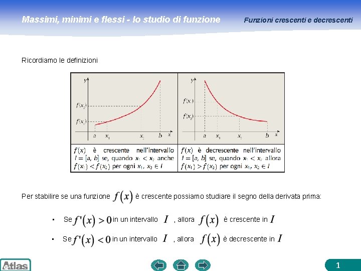 Massimi, minimi e flessi - lo studio di funzione Funzioni crescenti e decrescenti Ricordiamo