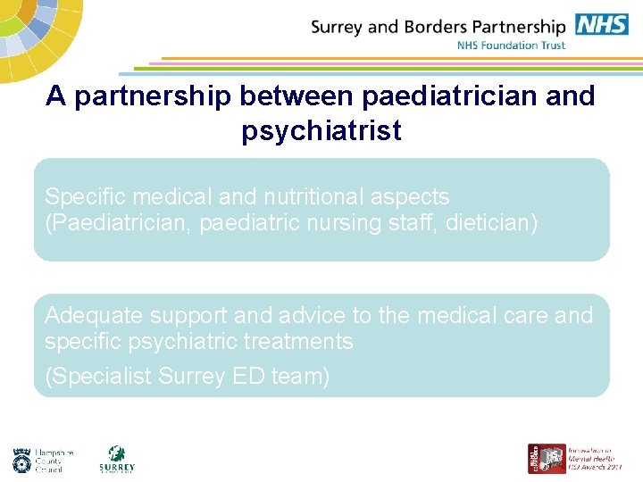 A partnership between paediatrician and psychiatrist Specific medical and nutritional aspects (Paediatrician, paediatric nursing
