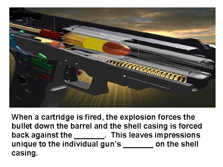 When a cartridge is fired, the explosion forces the bullet down the barrel and