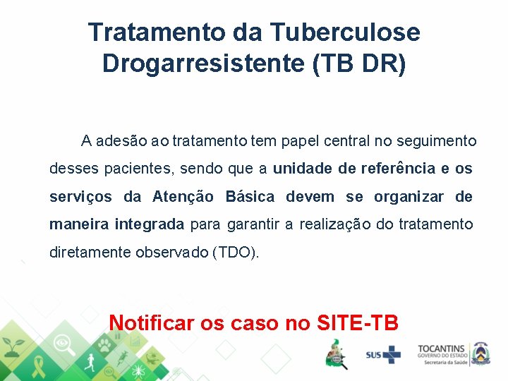Tratamento da Tuberculose Drogarresistente (TB DR) A adesão ao tratamento tem papel central no