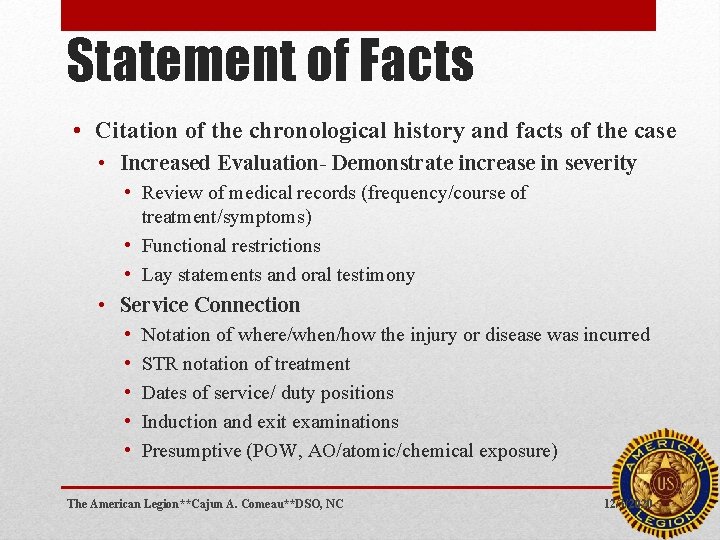 Statement of Facts • Citation of the chronological history and facts of the case