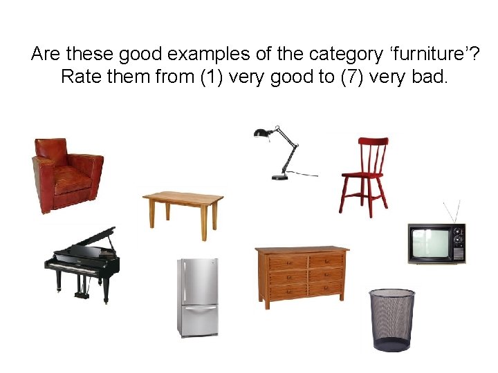 Are these good examples of the category ‘furniture’? Rate them from (1) very good
