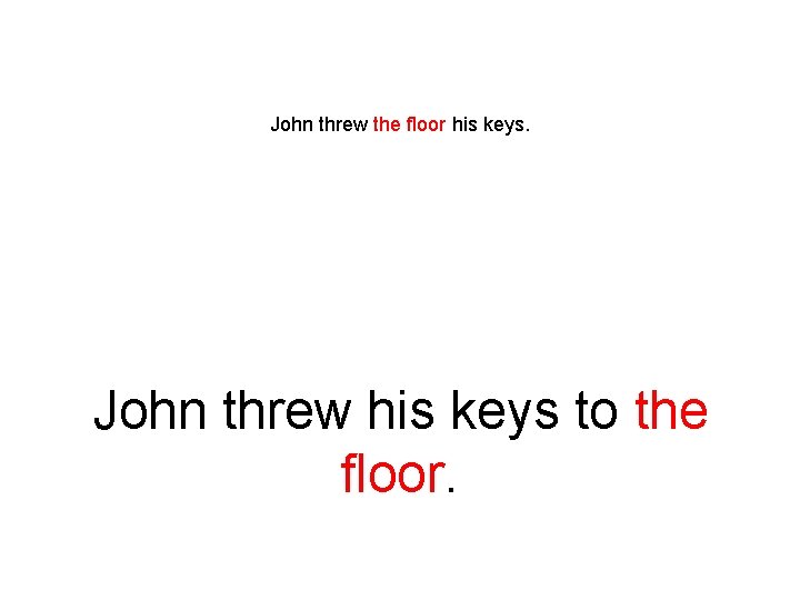 John threw the floor his keys. John threw his keys to the floor. 