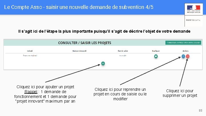 Le Compte Asso - saisir une nouvelle demande de subvention 4/5 Il s’agit ici