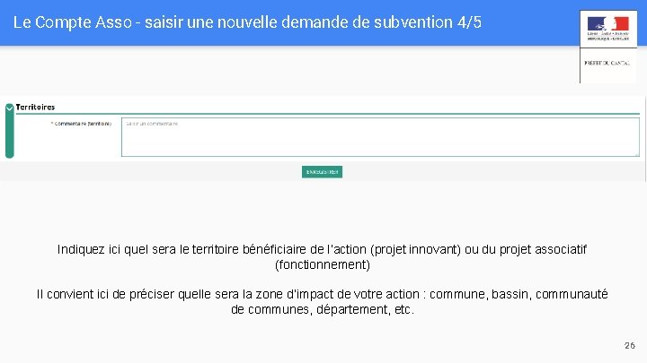 Le Compte Asso - saisir une nouvelle demande de subvention 4/5 Indiquez ici quel