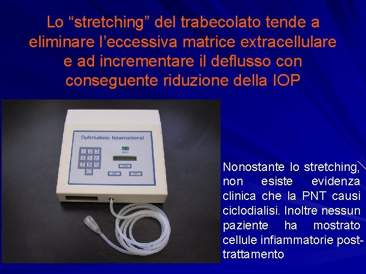 Lo “stretching” del trabecolato tende a eliminare l’eccessiva matrice extracellulare e ad incrementare il