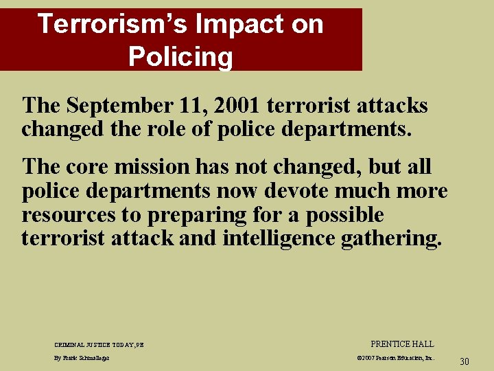 Terrorism’s Impact on Policing The September 11, 2001 terrorist attacks changed the role of