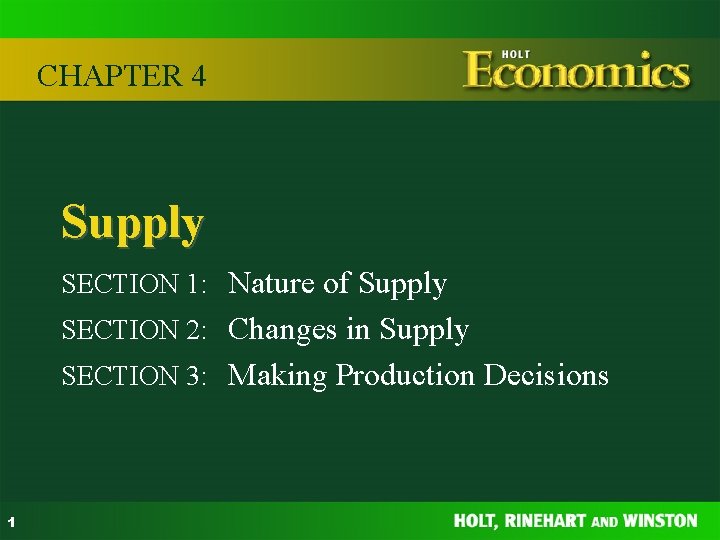 CHAPTER 4 Supply SECTION 1 Nature of Supply
